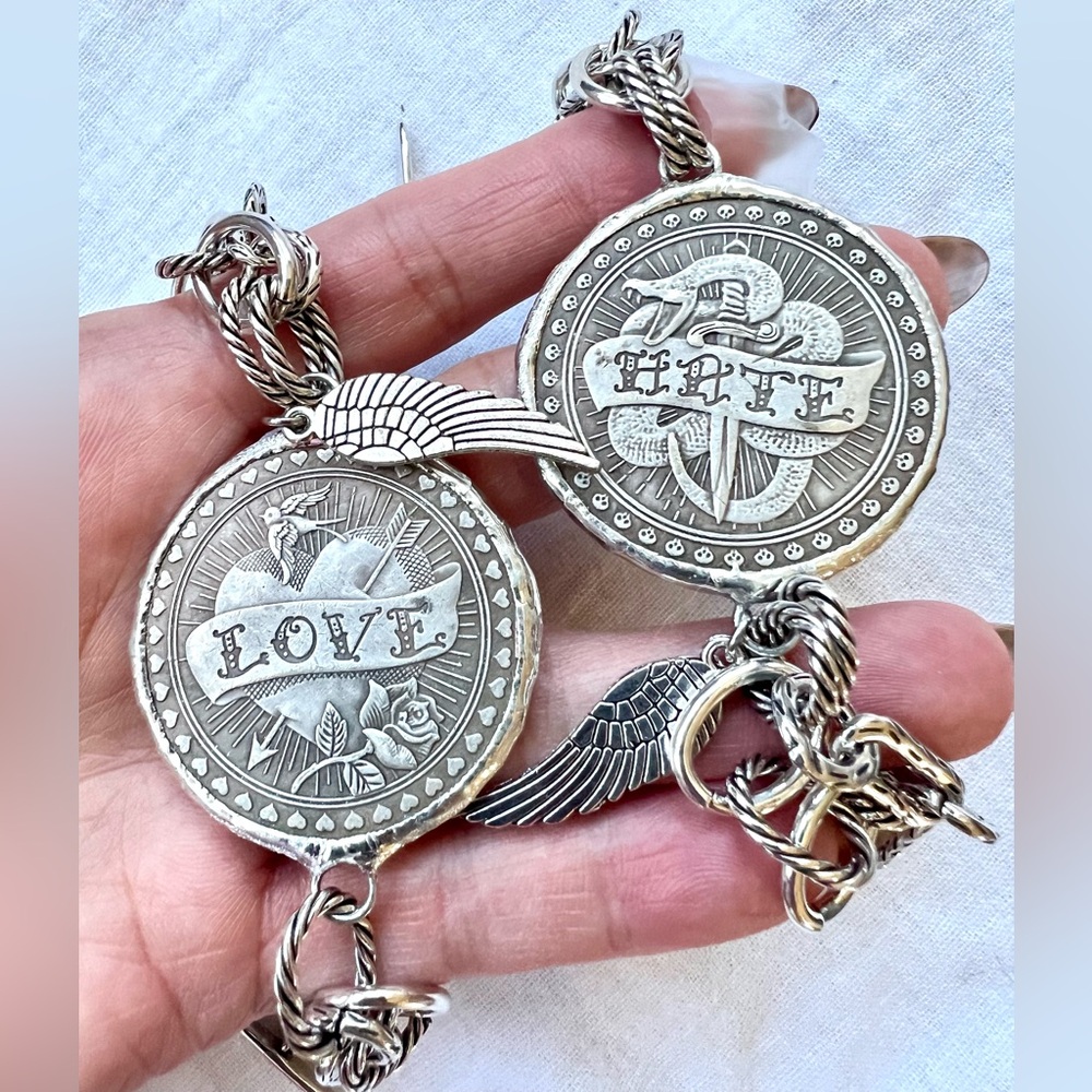 OMG OMG! Love Hate Vintage Tattoo Bird Snake Chunky Charm Tattoo Bracelet